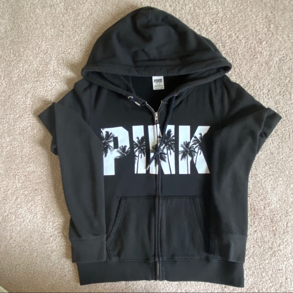 PINK | Black Zip Up with Palm Tree Logo